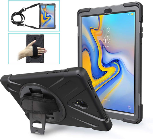 Coque Antichoc pour Samsung Galaxy Tab A 10.5" SM-T595/T590, Étui Armure Robuste avec Support Rotatif, Dragonne et Bandoulière, Protection Housse pour Galaxy Tab A T590/T595, 10.5 Pouces, Noir