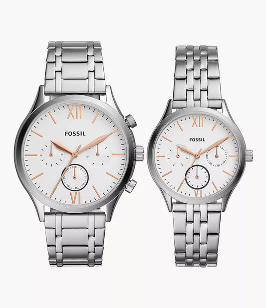 Coffret cadeau montre Fenmore multifonction en acier inoxydable pour Elle et Lui