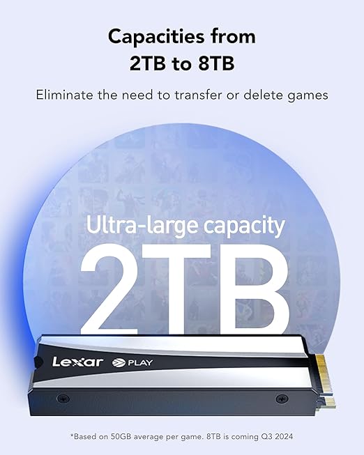 Lexar Play 2280 SSD 2 to avec dissipateur Thermique, PCle Gen 4x4 NVMe, Parfait pour PS5, Vitesse jusqu'à 7400 Mo/s, Disque SSD Interne Haute Performance, Compatible avec PS5
