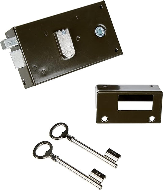 Serrure en Applique Horizontale à fouillot Gauche - Kaki, 2 Clés fournies, Axe à 55 mm, Carré de 6mm