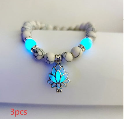Bracelet "Lotus Lumineux" – Pierre Naturelle, Énergie Yoga & Perles Phosphorescen