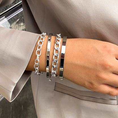 Ensemble de Bracelets "Pure-Link" – Jonc Ouvert en C & Chaîne Maillée Minimaliste