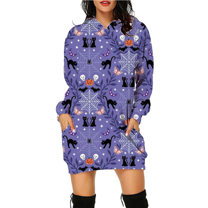 Robe-Sweat "Spooky-Vibe" – Sweat à Capuche Long Imprimé Halloween avec Poches