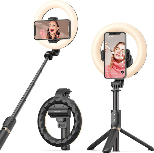 Perche Selfie Ring Light avec Trépied LED Lumière Anneau avec télécommande 3 Modes et 3 Luminosité Réglable Rotation 360° pour Tiktok, Maquillage, Youtube et Vlog pour iPhone & Android Phone