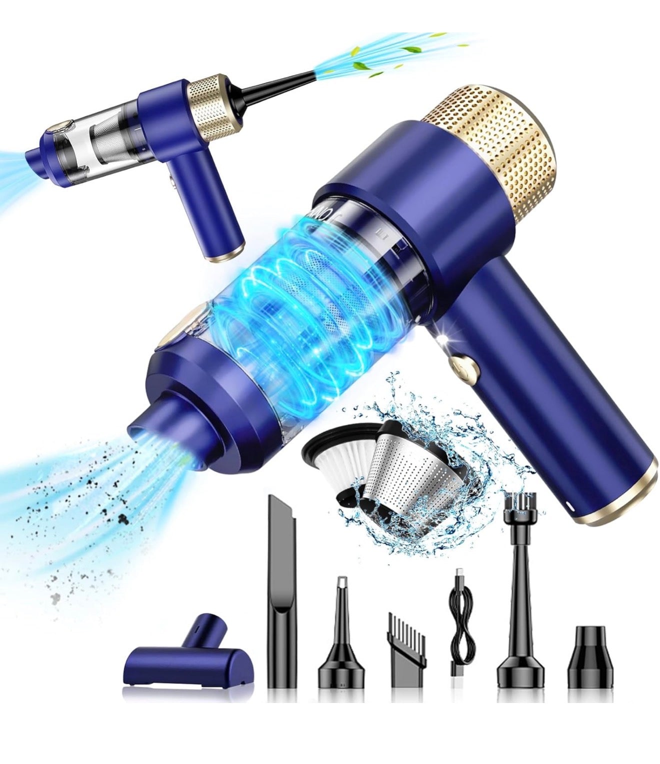 Aspirateur à main sans fil 12000 PA 4 en 1 avec 2 filtres HEPA lavables pour voiture, cuisine, maison et nettoyage des poils d'animaux, rechargeable, portable, léger