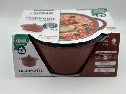 SITRAM Cocotte induction fonte émaillée recyclée ronde 5 L bleu/rouge 25 x 12 cm neuve