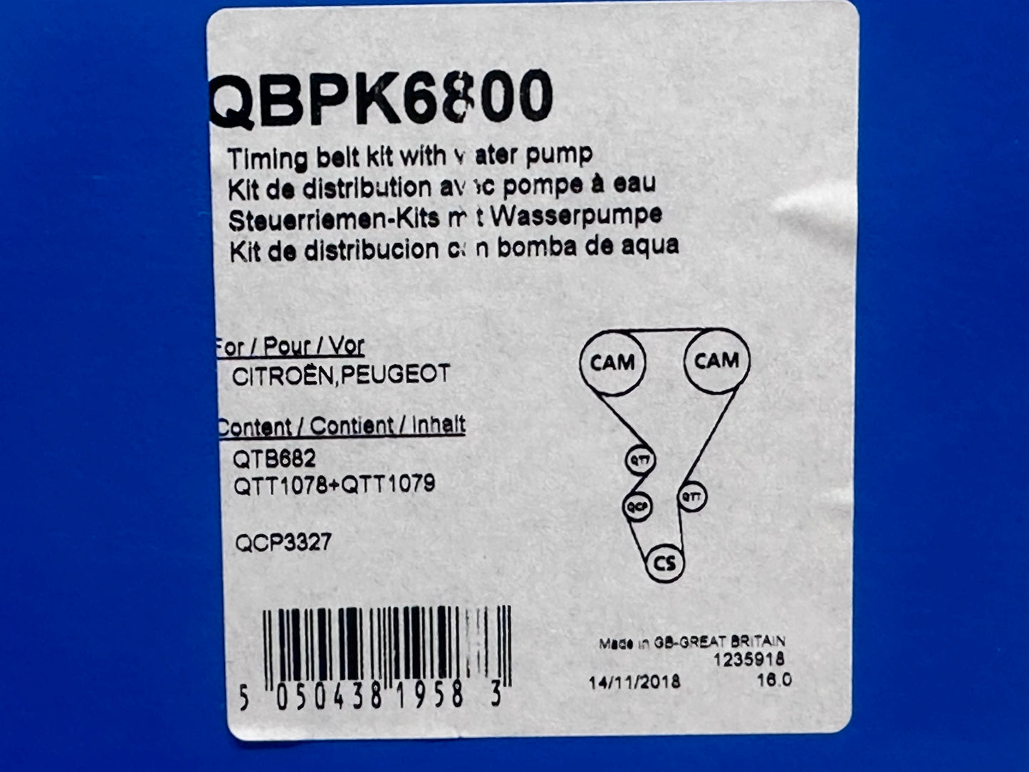 QUINTON HAZELL QBPK6800 Kit de distribution + pompe à eau pour Peugeot et Citroën
Nbr. dents: 134
Réf.: QBPK6800
EAN: 5050438195873