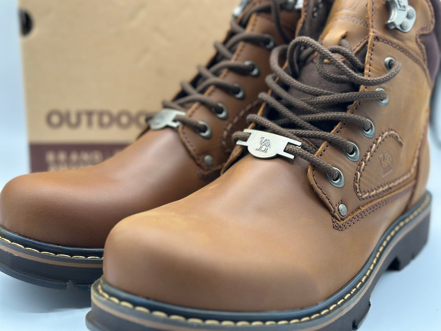 CAMEL CROWN Bottes à lacets Bottes de combat pour hommes Bottes de travail Bottes pour hommes Chaussures de travail en cuir Bottes de travail classiques à tige courte pour extérieur Bottes de loisirs antidérapantes