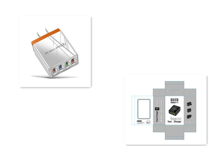 Chargeur USB Charge rapide 3.0 4 Adaptateur de téléphone pour tablette Chargeur mobile mural portable
