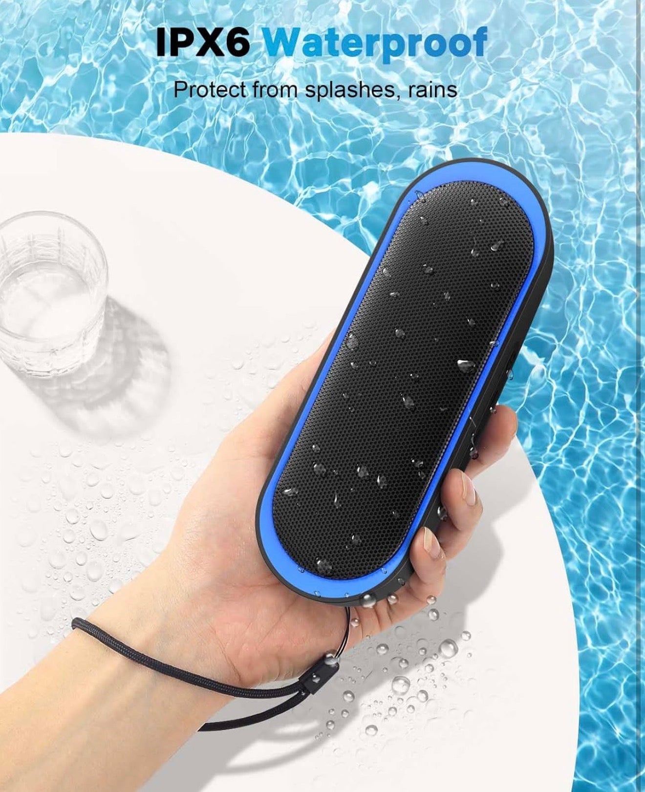 Haut-parleurs Bluetooth, haut-parleurs portables étanches avec TWS, 24 heures de lecture, son stéréo, sans fil pour la maison Douche Piscine Plage Extérieur (noir)