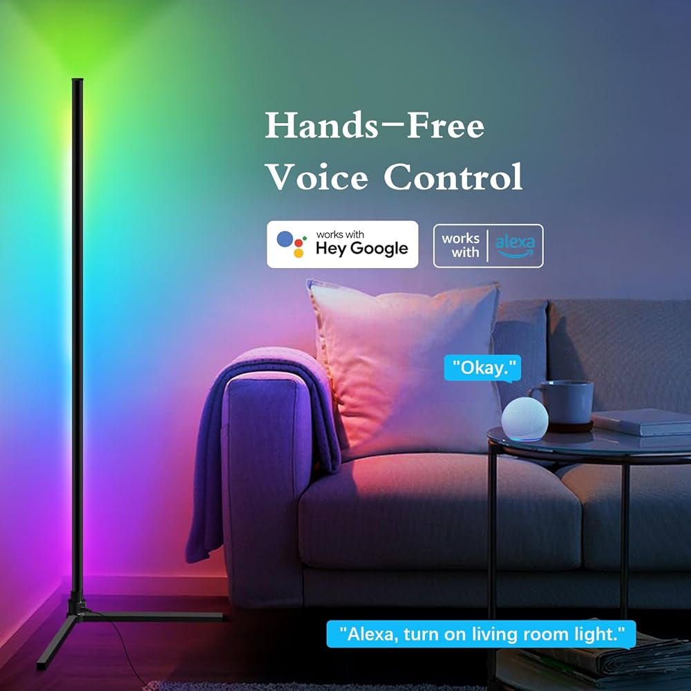 Lampadaire sur Pied D'angle RGBCW LED Compatible avec Alexa/Google Home/WiFi APP/Télécommande - Éclairage Décoratif Moderne pour Salon et Chambre