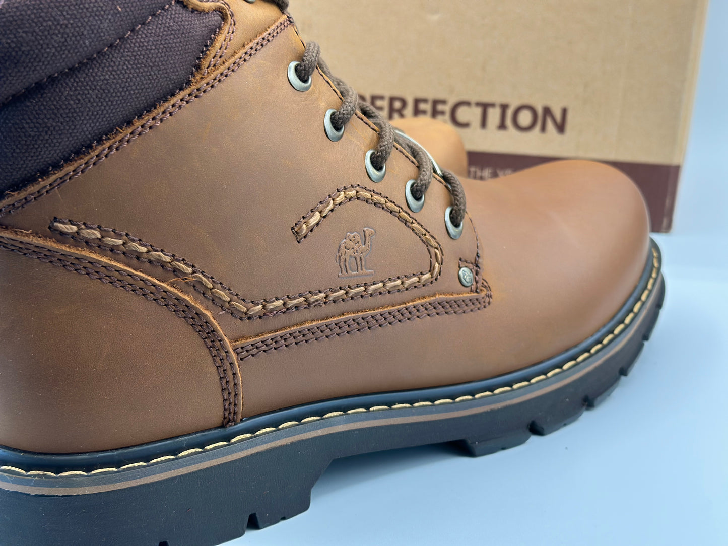 CAMEL CROWN Bottes à lacets Bottes de combat pour hommes Bottes de travail Bottes pour hommes Chaussures de travail en cuir Bottes de travail classiques à tige courte pour extérieur Bottes de loisirs antidérapantes