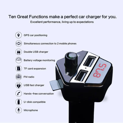 Émetteur FM Bluetooth, adaptateur radio multifonctionnel pour voiture avec double port de charge USB 5 V CC/2,5 A