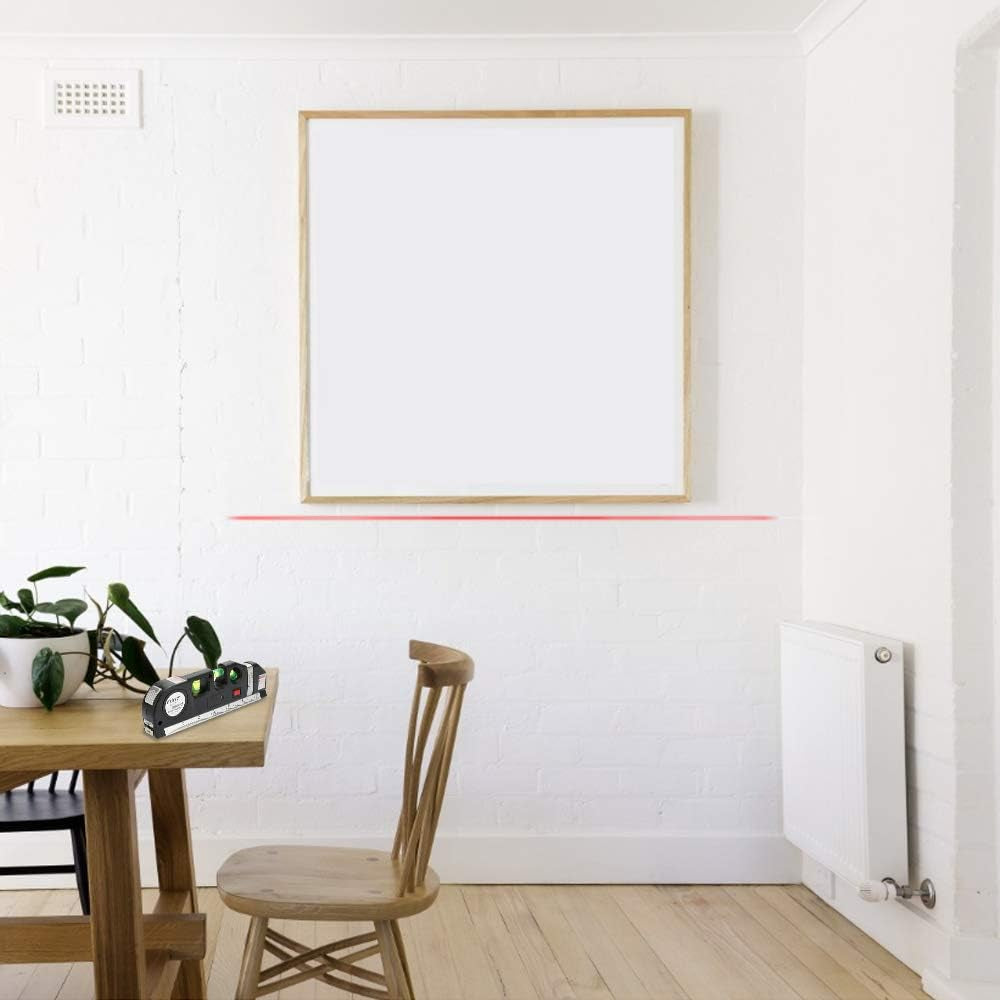 Niveau laser multifonctions, niveaux Intbase 3 Modes laser avec règle de mesure double face et ruban à mesurer 8 m / 2,5 m Niveau à bulle à 45 degrés Outil de mesure DIY (batterie incluse)