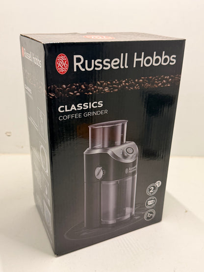 Russell Hobbs Moulin à café [électrique à meule plate] Classics (réglages variables de mouture: fine à grossière, 2 à 12 tasses, pour grains de café, noix, épices, céréales, indicateur LED) 23120-56