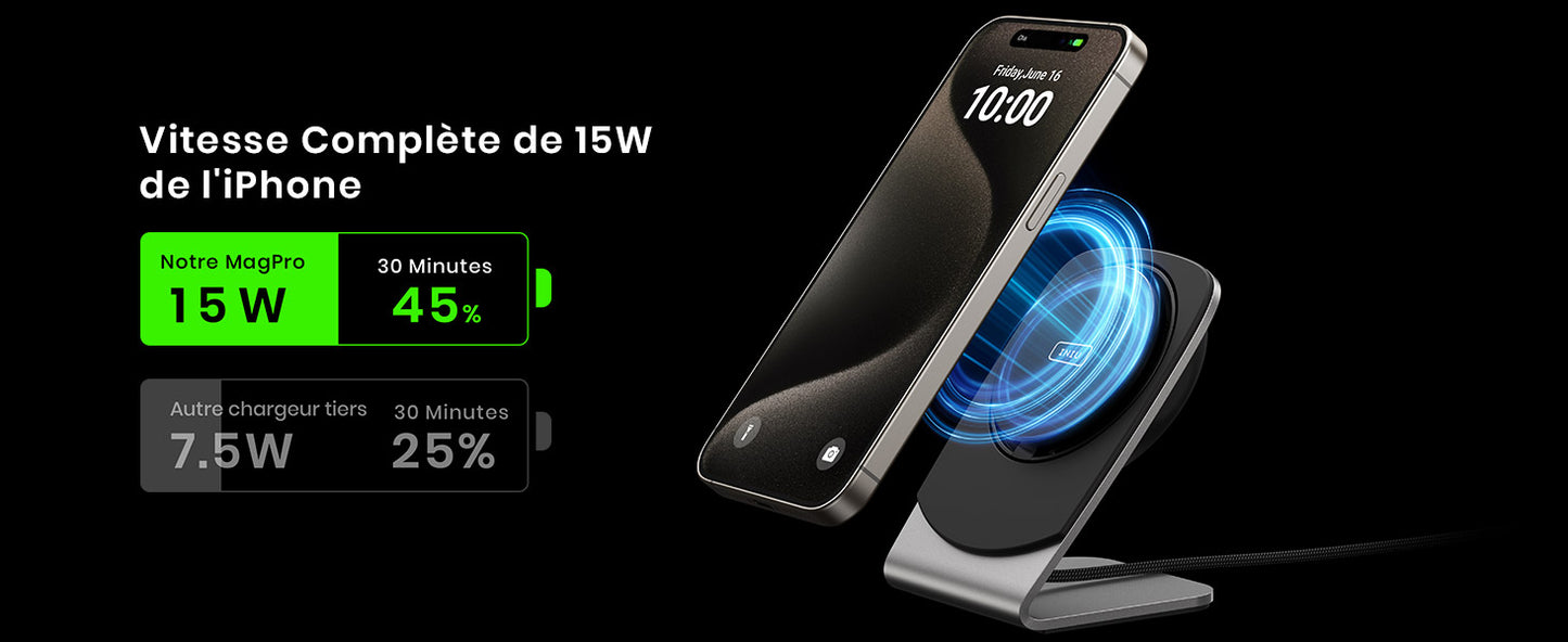 Chargeur Magsafe pour smartphone, 15W Wireless Induction, Magnétique sans Fil avec ventilateur