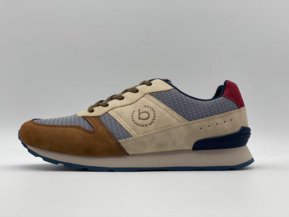 Baskets basses en mesh beige à semelle running semi-compensée à talon renforcé et lacets plats