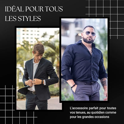 MBracelet Homme en Cuir Véritable Noir et Marron - Fermoir Magnétique en Acier Inoxydable - Bracelet en Cuir Tressé Multiple - Bijoux Homme avec Boîte de Luxe - Idée Cadeau pour Homme