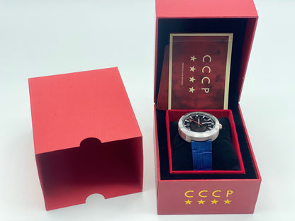 CCCP Monino CP-7025-01 Montre pour homme avec bracelet en cuir véritable Bleu