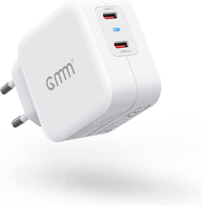 Chargeur USB C 40W, Dual USB-C Chargeur Rapide, 2 Ports PD 3.0 Chargeur 20W Compatible avec iPhone 13, 13 Pro, 13 Pro Max, iPhone 13 Mini