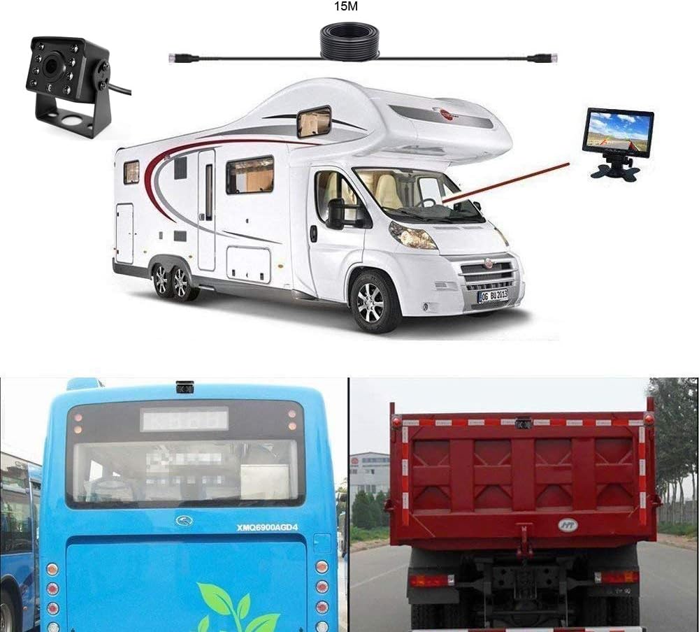 CAMECHO Caméra de recul pour Voiture+7" LCD Moniteur Kit 12V - 24V Kit de système de Parking pour caméra de Vision Nocturne étanche pour Bus/remorque/fourgonnette/Camion/Camping-Car