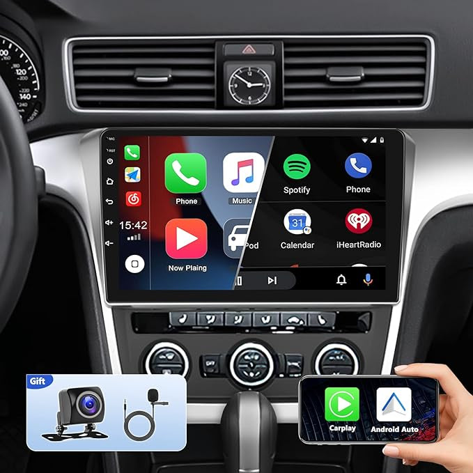 CAMECHO Android 11 Autoradio pour Volkswagen Passat 2012-2015, 2G+32G, Wireless Carplay Android Auto, 10.1" HD écran Double Din Bluetooth avec GPS HiFi Support FM RDS SWC + AHD Caméra de recul