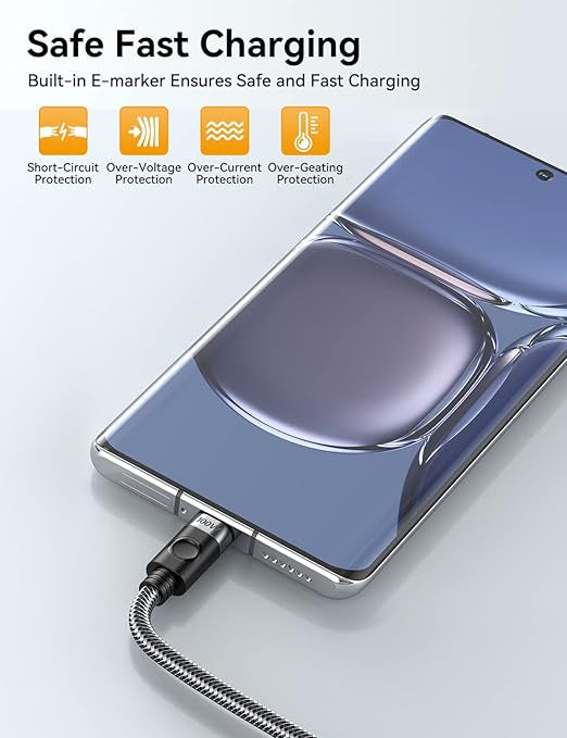 Câble USB C vers USB C 100 W, charge 20 V/5 A PD Type C - 0,6 m certifié, neuf