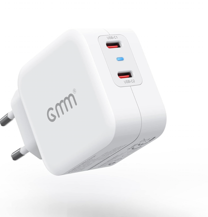 GMM Chargeur USB C PD - Double bloc d'alimentation USB C - 2 x 20 W - Charge rapide USB C - Double USB C - Compatible avec iPhone 13/12/11, Samsung Galaxy, iPad/iPad Mini, Xiaomi Note 11