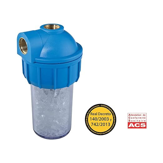 Filtre anticalcaire pour radiateurs. Comprend : boîtier de filtre et chargement de pierres polyphosp