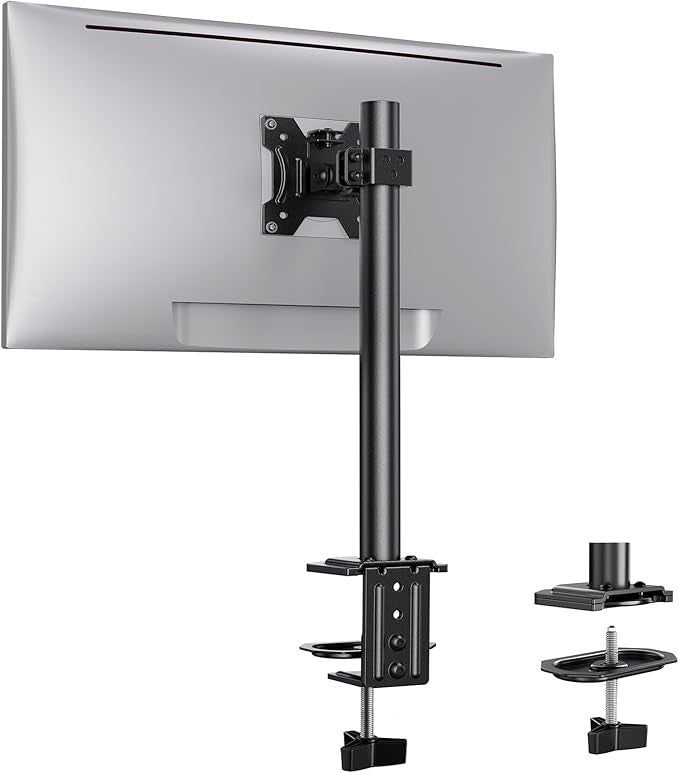 Support Ecran PC pour Moniteurs de 13 à 32 Pouces, Bras Ecran PC Réglable en Hauteur de 42 cm, Pied Ecran PC avec 2 Options de Montage, Vesa 75/100 mm, 8 Kg