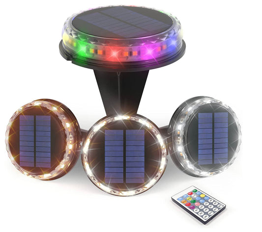 Spots solaires avec télécommande 30 LED RGB avec 21 changements de couleur pour jardin (2pieces)