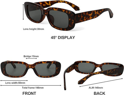 Lunettes de Soleil Rétro Rectangulaires, 3 Pièces Lunettes de Soleil Rétro Lunette de Soleil Vintage Lunettes de Soleil à La Mode Avec Protection UV 400 Lunettes De Soleil Pour Femmes Hommes