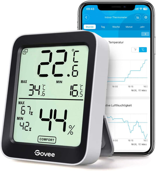 Thermomètre Hygromètre Intérieur, LCD Numérique Température Hygromètre avec Alarme de Notification, Thermo-Hygromètre précis avec APP, Stockage de Données pour Serre Cave à Vin