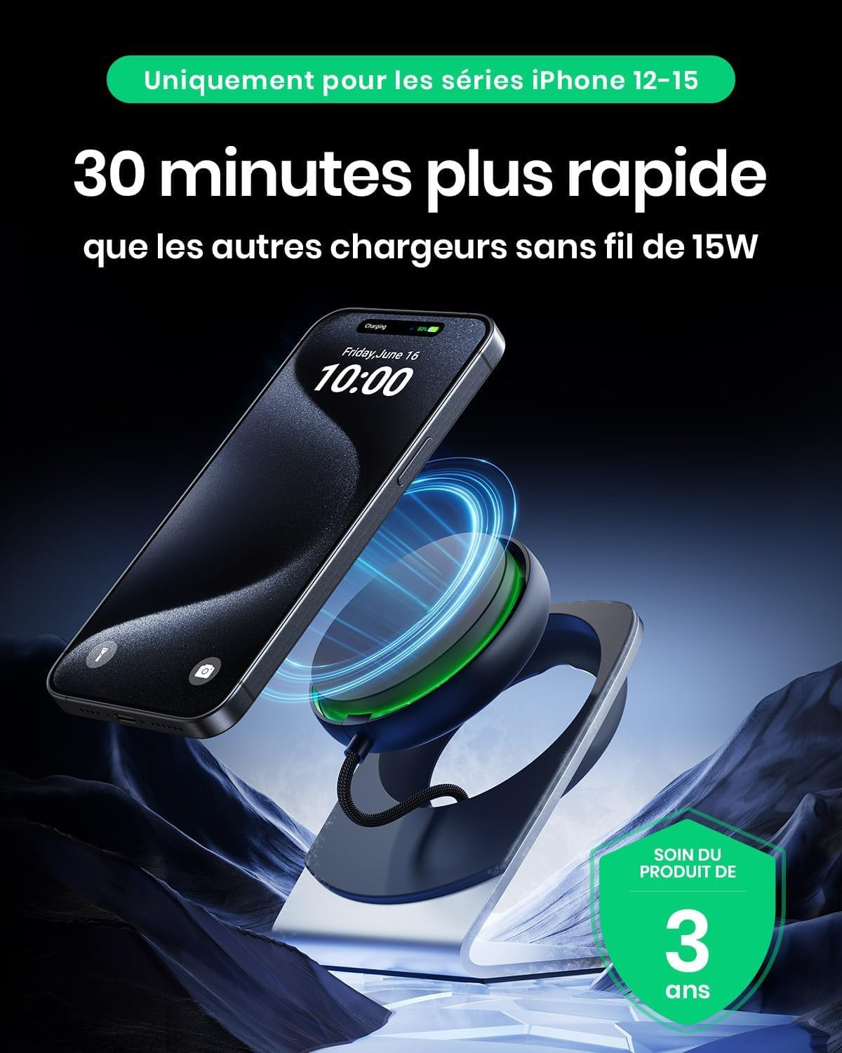 Chargeur Magsafe pour smartphone, 15W Wireless Induction, Magnétique sans Fil avec ventilateur
