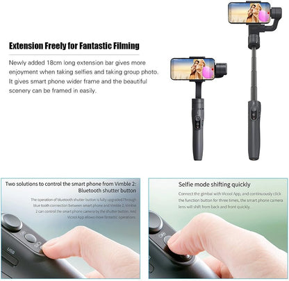 FeiyuTech Vimble 2S Smartphones Stabilisateur de Cardan Stabilisateurs Portatifs à 3 axes avec Poteau Télescopique Curseur de Zoom Intégré pour Téléphone Portable Photographie Stable Vidéo