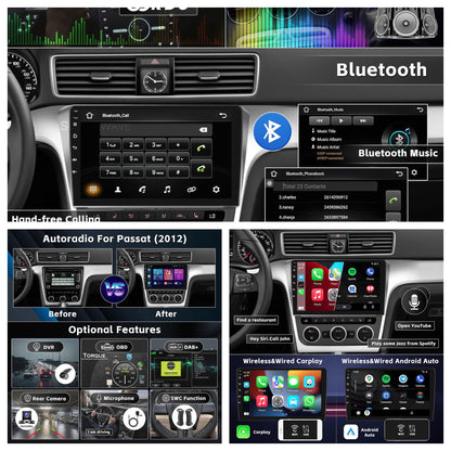CAMECHO Android 11 Autoradio pour Volkswagen Passat 2012-2015, 2G+32G, Wireless Carplay Android Auto, 10.1" HD écran Double Din Bluetooth avec GPS HiFi Support FM RDS SWC + AHD Caméra de recul