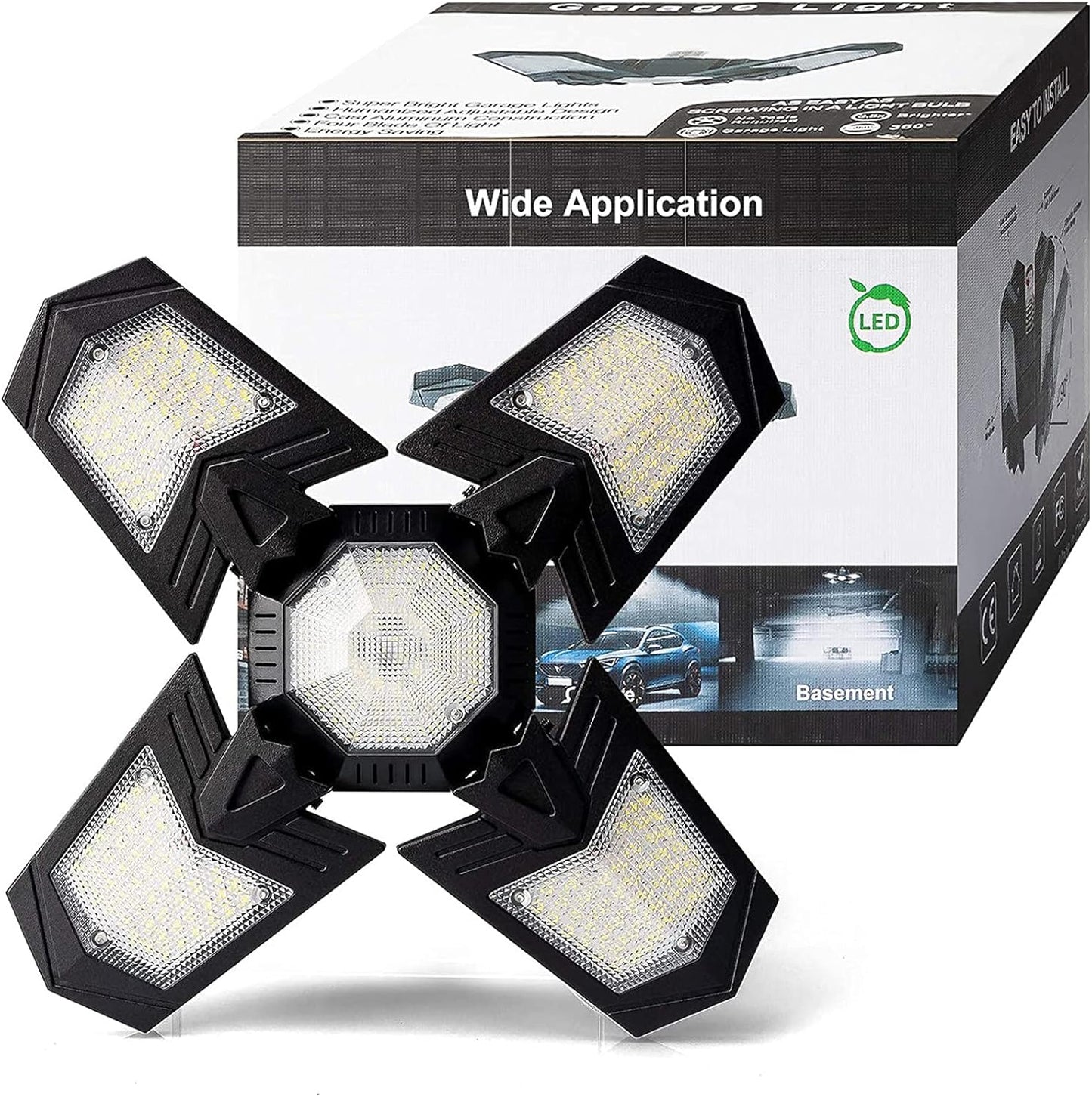 Luminaires de Garage à LED, 12000LM - 6500K Luminaire Garage, Éclairage Magasin Avec Panneaux Ajustables Multi Panneaux Position LED Plafond Lumineux Pour Garage Magasin Atelier Sous-sol Entrepôt