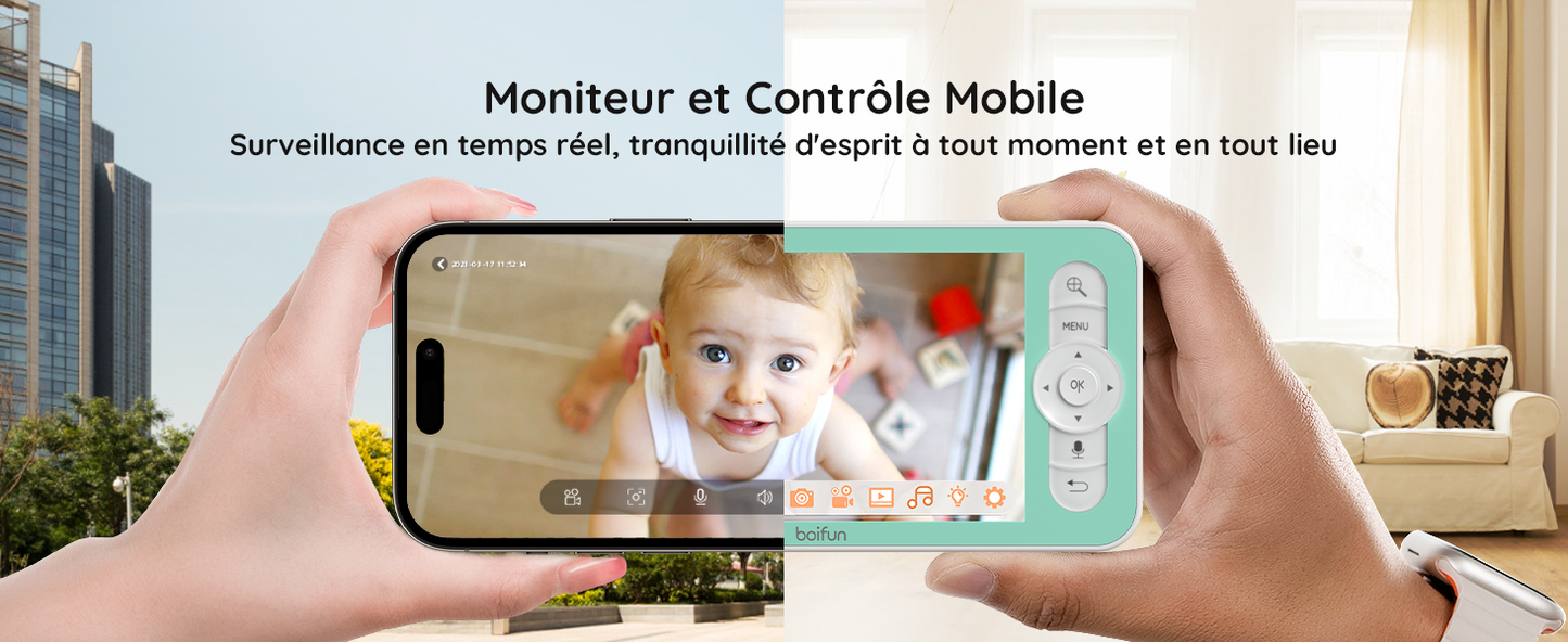 Babyphone Caméra 2K 5" PTZ 355°Camera Bebe,détection des Mouvements, Suivi Automatique neuf