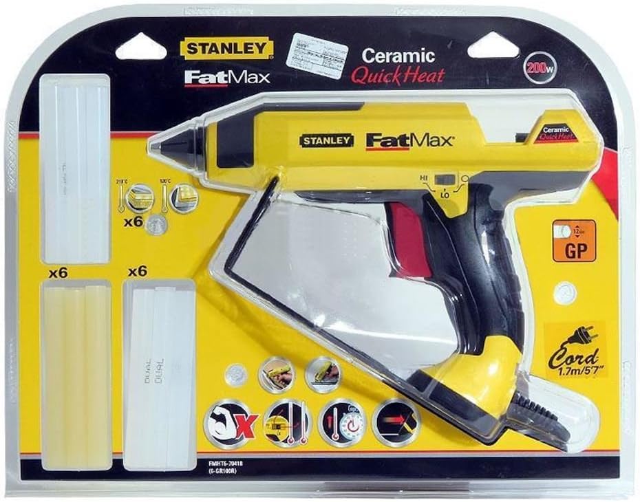 Stanley Fmht6-70418 6-Gr100 Pistolet À Colle Gamme FatMax - Bâtons De Colle 12Mm De Diamètre - Montée En Température En 2 Min - Mode Attente - Mode Hibernation - LEDs À Double Indication