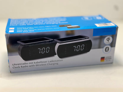 MEDION Radio-réveil avec Station de Charge sans Fil (Radio-réveil FM numérique, Qi Pad de Charge Rapide pour Smartphones, Bluetooth, Sleep Timer, réveil, variateur, AUX, USB) Noir