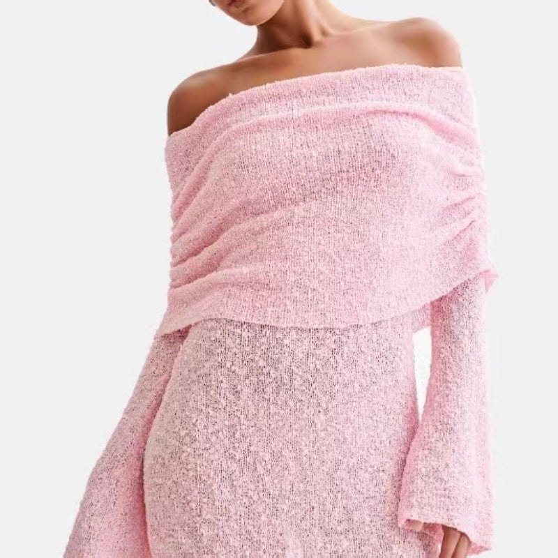 Robe "Saphir" en Maille Ajourée – Style Crochet & Coupe Évasée