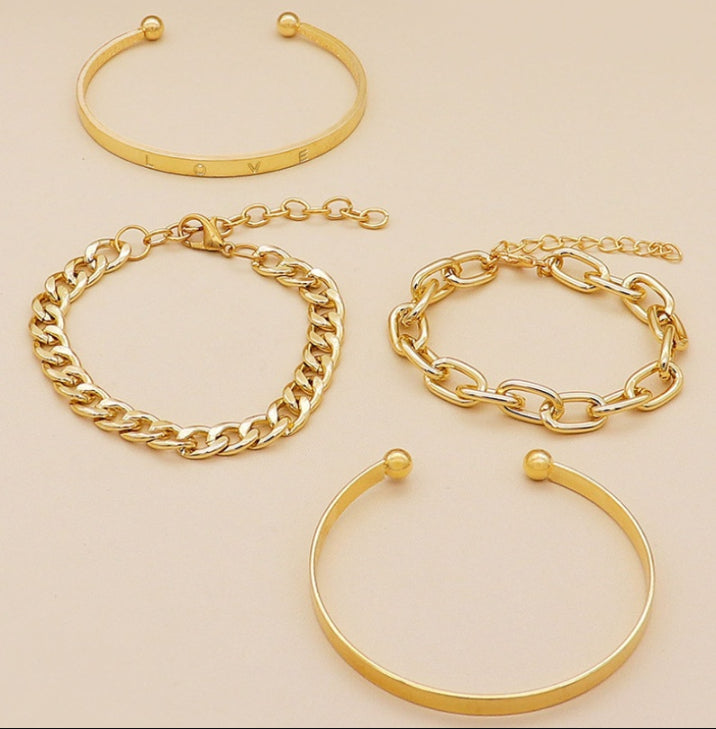 Ensemble de Bracelets "Pure-Link" – Jonc Ouvert en C & Chaîne Maillée Minimaliste