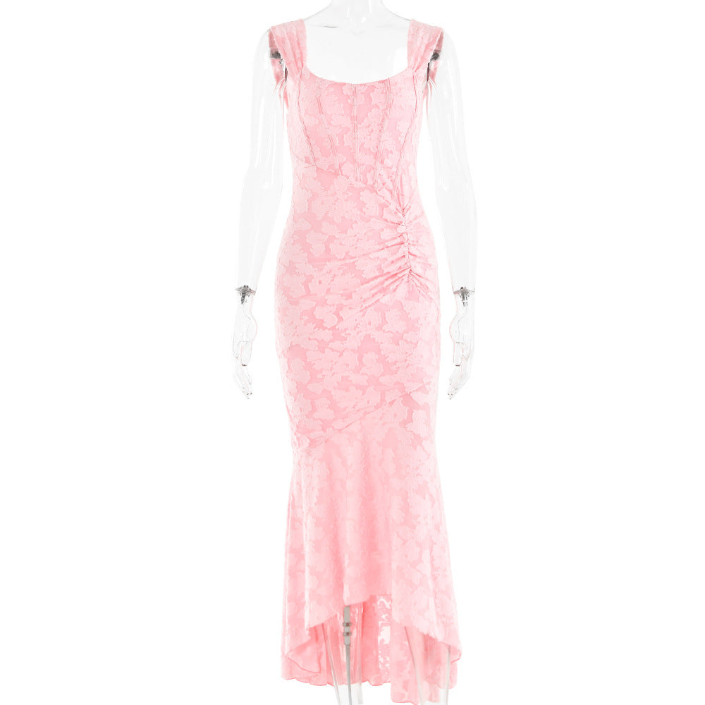 Robe de Soirée "Aurore" – Coupe Sirène en Jacquard Floral & Corset Drapé