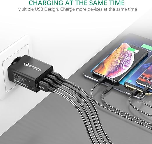 Quick Charge 3.0 Chargeur Secteur USB Câble USB CQC 3.0 30W/6A 4 Ports Neuf