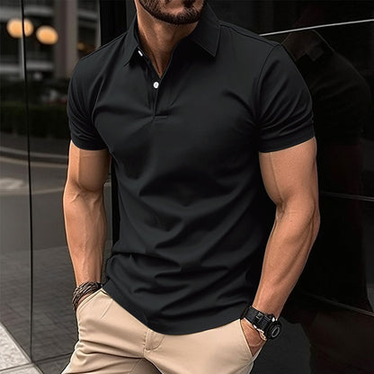 Polo d'été à manches courtes pour hommes avec Bouton de couleur unie Haut à boutons à revers