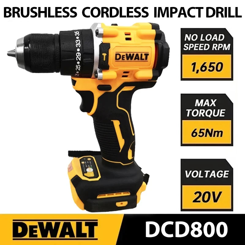 DeWalt DCD800 10MM Perceuse électrique sans balais Tournevis sans fil Perceuse compacte Perceuse sans fil Outils électriques pour batterie Dewalt 20V