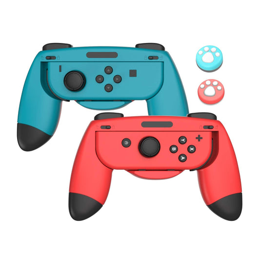 Support de poignée Compatible avec Nintendo Switch/OLED Joy Con Controller XL Large Hand Grip Holder Accessories avec Joystick Protection Caps, Rouge-Bleu