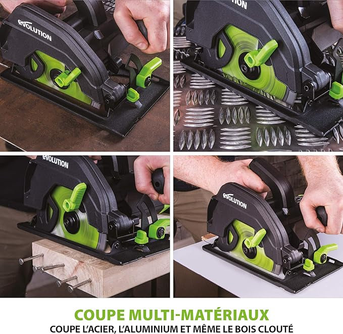 Evolution Power Tools Scie Circulaire Multi-Matériaux, Découpe l’acier, l’aluminium, le bois clouté