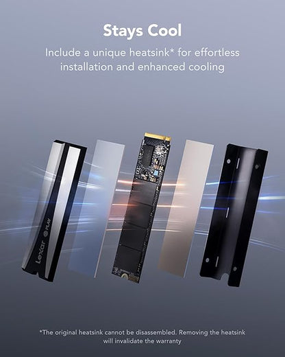 Lexar Play 2280 SSD 2 to avec dissipateur Thermique, PCle Gen 4x4 NVMe, Parfait pour PS5, Vitesse jusqu'à 7400 Mo/s, Disque SSD Interne Haute Performance, Compatible avec PS5