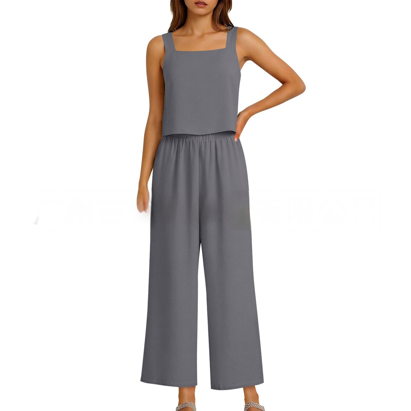 Ensemble Gilet sans manches et pantalon à jambes larges de style européen et américain pour femmes